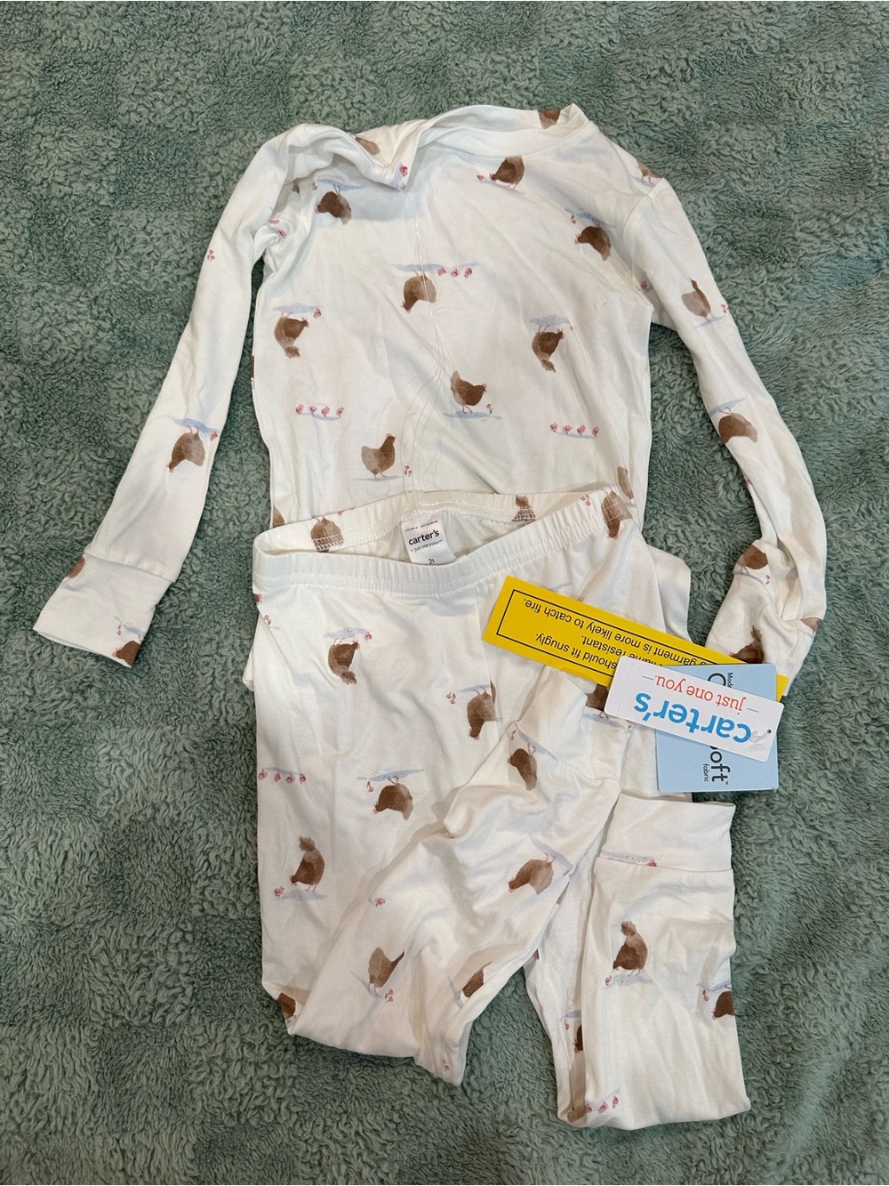 Carter's White Pajama Set with Brown Chicken Print